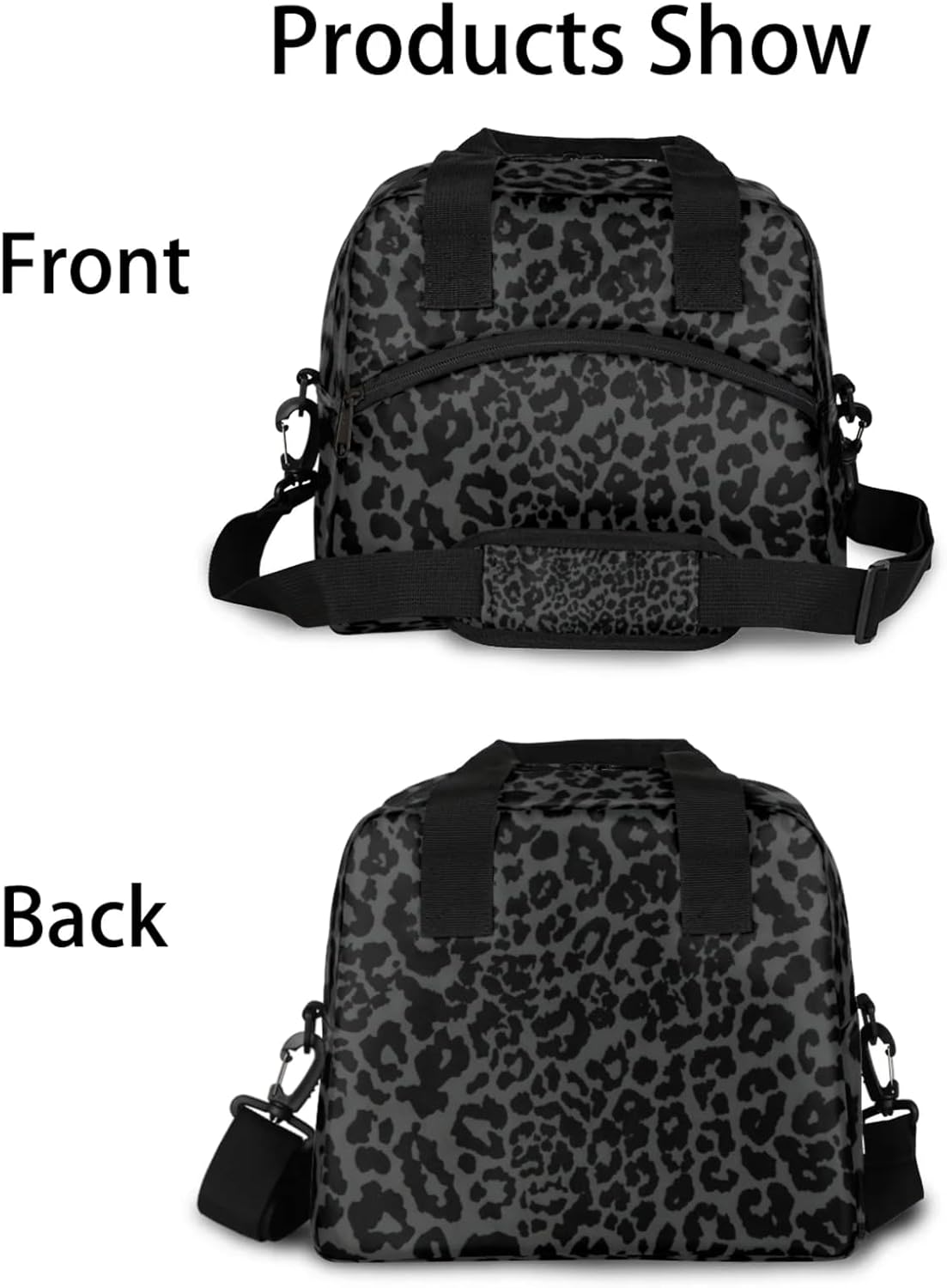 cfpolar Black Leopard Print Insulated Lunch Bag for Women, Animal Leopard Leakproof Cooler Tote Bag Thermal Lunch Box Meal Prep Bags with Adjustable Shoulder Strap for Work, Beach, Picnic Outdoor