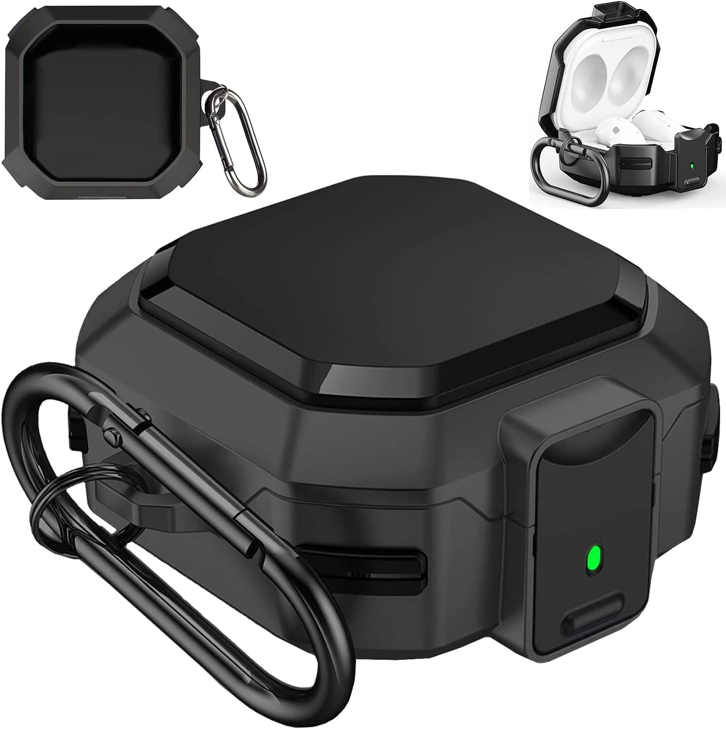 Case for Samsung Galaxy Buds Live/Buds Pro / Buds2 (2021) / Buds2 Pro (2022), TPU +PC Shockproof Anti-Scratch Protective Case Cover with Security Lock, Front Button To Open (Black)