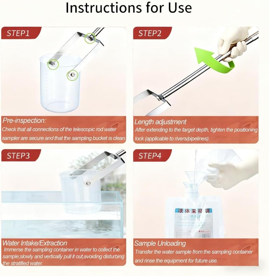 Telescopic Water Sampling Dipper,Stainless Steel Water Sample Collection Pole,Portable Pendulum Beaker Sampler Cup with 500/1000ml Liquid Sampling Bucket for Industrial Lab,Plastic 1000ml,1.49~7m