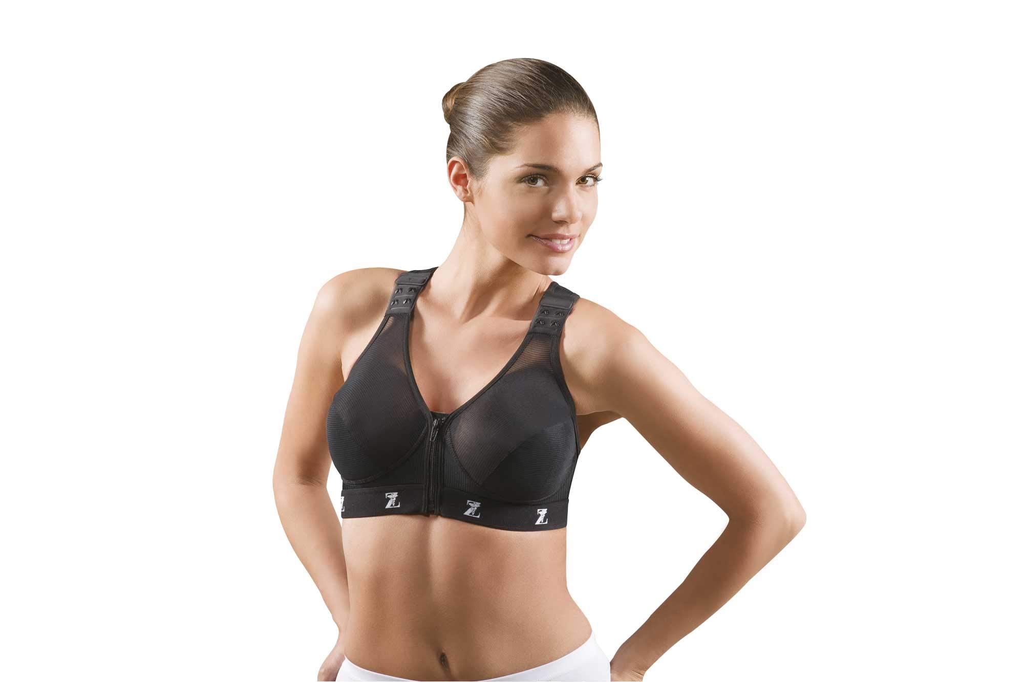 Medical Z®Femme Soutien Gorge Post Opératoire Fermeture Avant Coussinet Soutien Gorge Sport Haute Résistance Bretelles Réglables Z-Bra® Taille 105 (A, Noir)