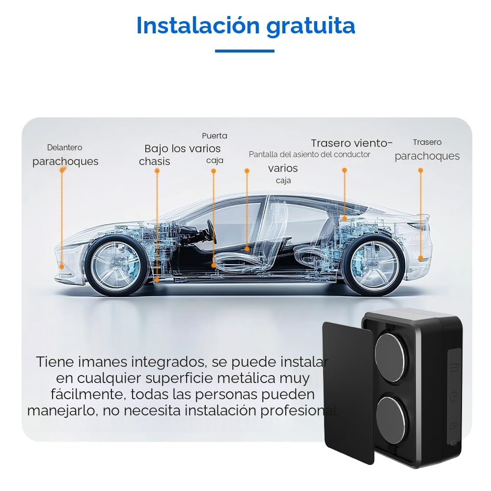 TKMARS Localizador GPS para Coche, Alarma Moto, Mini Rastreador GPS Alarmas Múltiples Antirrobo Puede ser Utilizado en Coche,Anciano,Niños,Mascota,Impermeable,con Imán,Electric - Fence