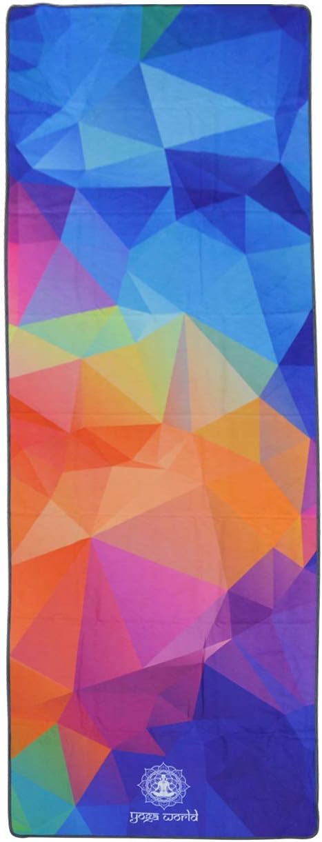 Yoga World Yoga Towel - Thick, Soft, Sweat Absorbent, Nonslip Exercise Cloth Made with Microfiber Fabric - For Bikram, Pilates, Beach & Home Workout Machine-Washable 72 x 24 inch - (Rainbow)