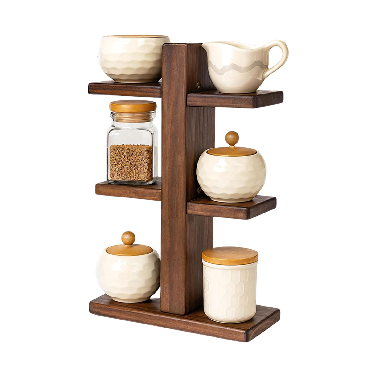 Kaeltsyn Natural Wood Multi Layer Seasoning Stand Unwavering for Keeping Condiments Neat and Reachable in Kitchen Store Organization Shelf