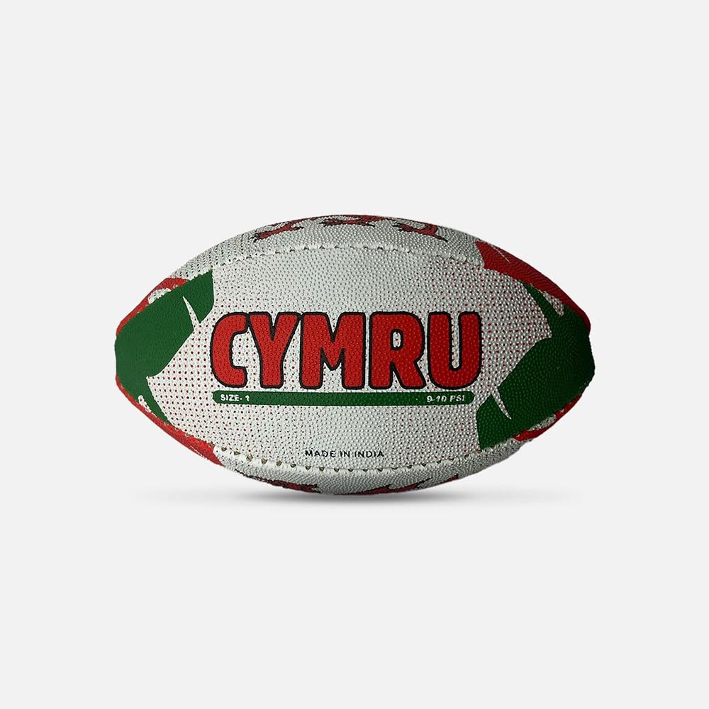 Wales Cymru Dotted Print Rugby Ball | Official Training & Match Ball with Red Dragon Welsh Flag Design | Durable 4-Panel Construction, Textured Grip & All-Weather Performance
