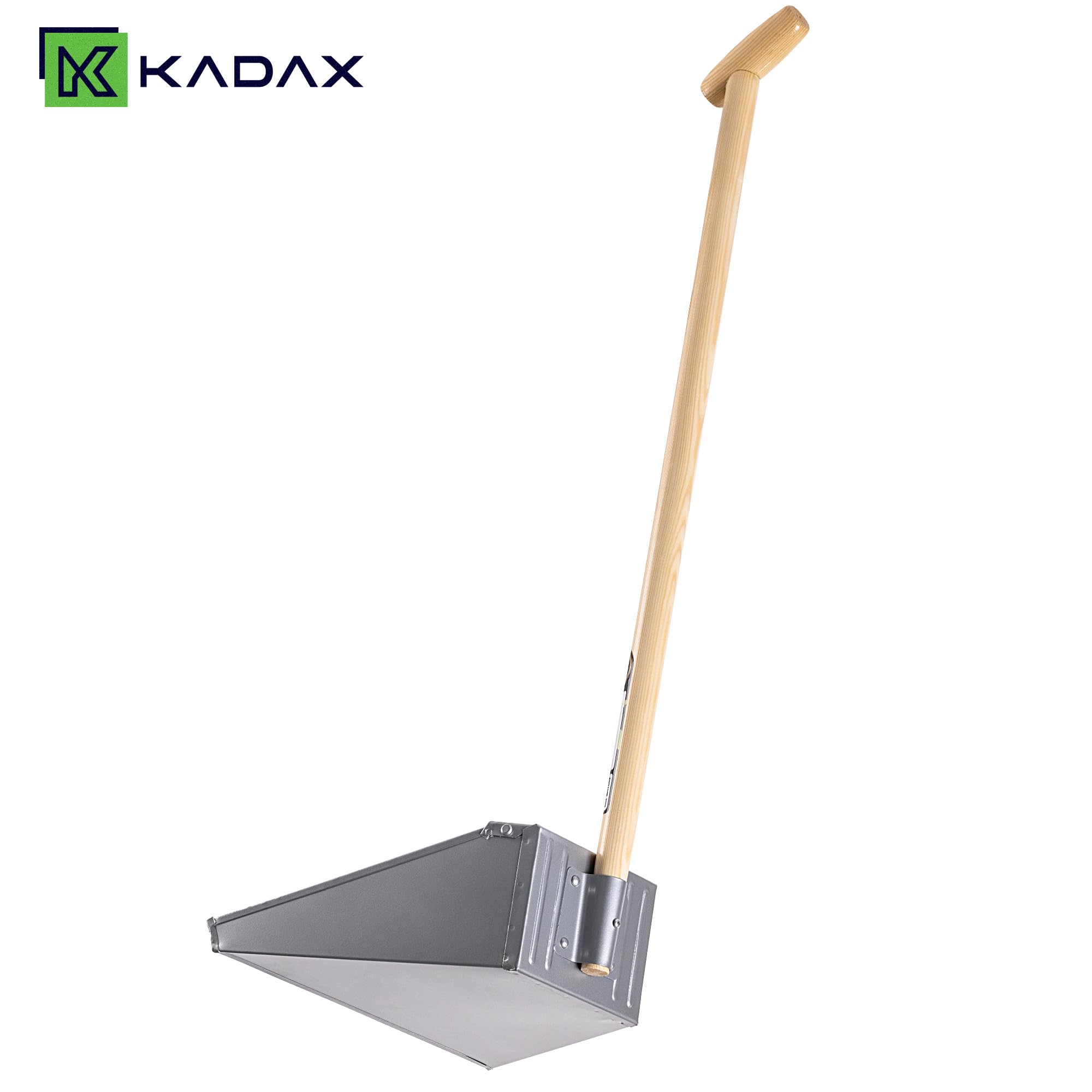 KADAX Kehrschaufel mit langem Stiel, 34 x 86 cm, Schaufel aus verzinktem Stahlblech, großes Kehrblech mit Holzstiel, Metallschaufel für Garage, Werkstatt & Garten