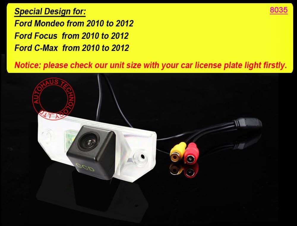 Waterproof Rear-View License Plate Car Rear View Reverse Parking Camera for Mondeo/Focus/C-Max from 2010 to 2012 (Backup Camera)