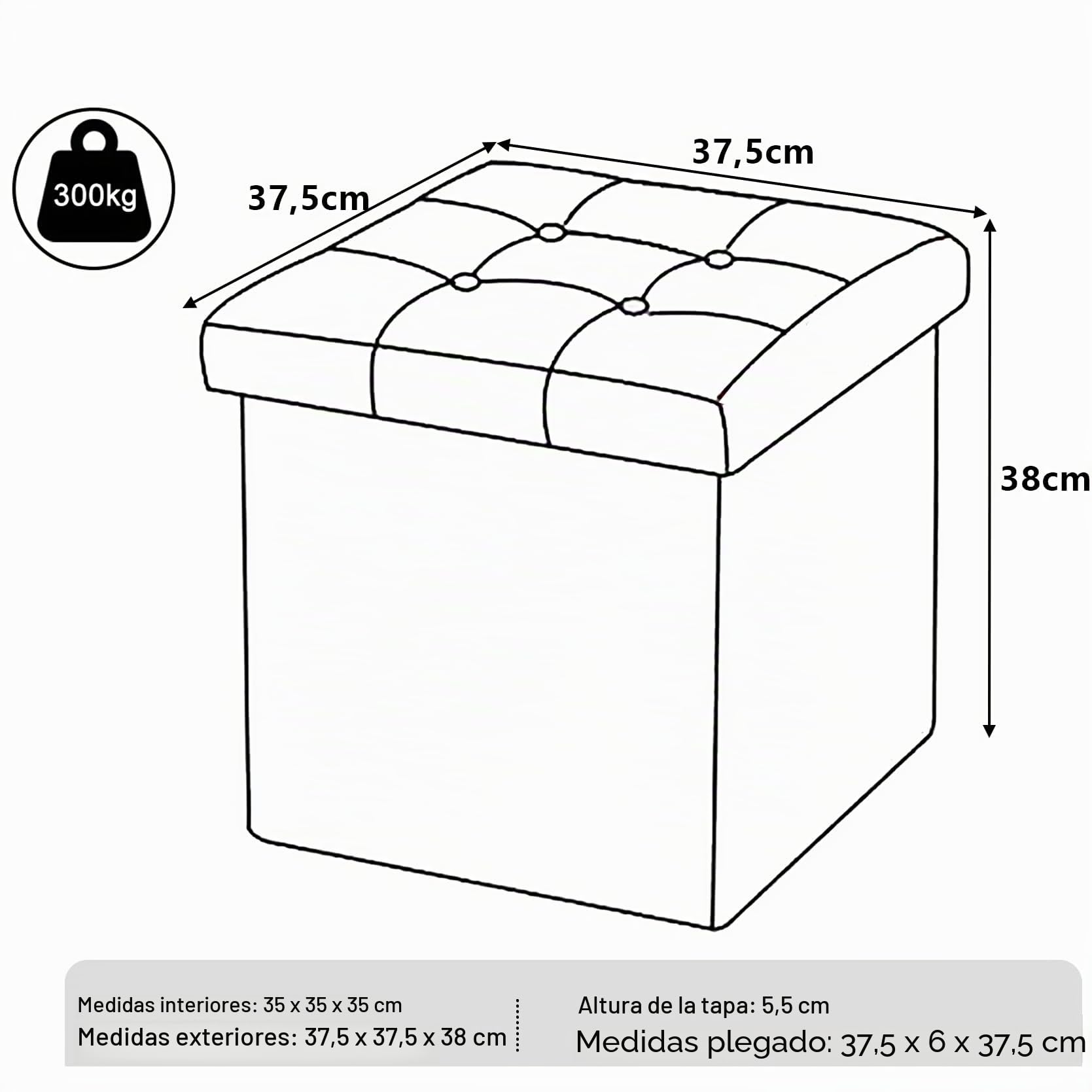 WOLTU Juego de 2 Taburetes con Almacenamiento Plegable, Asiento de Lino Acolchado, Tapa Extraíble 37.5x37.5x38CM (LxWxH), Beige