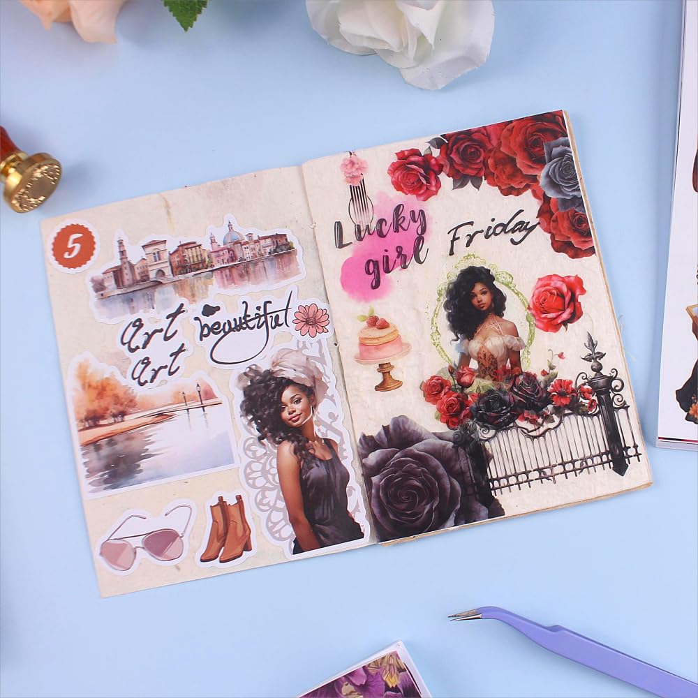 Dziennik śmieci wstępnie wycięta naklejka książka do scrapbookingu, moda damska czarna róża naklejki dziennikarskie dla dorosłych, artykuły do scrapbookingu, planery bujo, rękodzieło, sztuka
