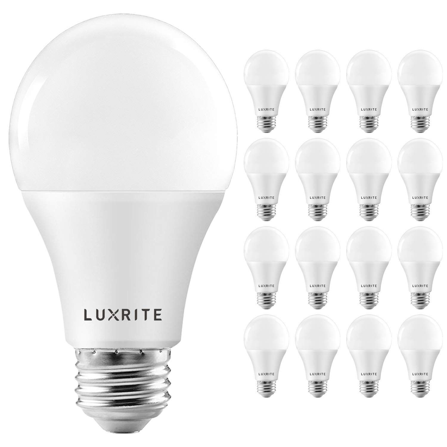 LUXRITE A19 LED Light Bulbs 100 Watt Equivalent Dimmable, 4000K Cool White, 1600 Lumens, Enclosed Fixture Rated, Standard LED Bulbs 15W, Energy Star, E26 Medium Base - Indoor and Outdoor (16 Pack)