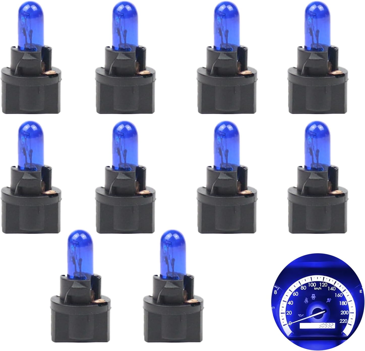 10 PCS Car T5 Instrument Light, Wedge 12V 1.2W Single-Filament Air Conditioning Indicator Light Brake Bulb, Mini Lamp for Dome License Plate Cluster Gauge Dash Lamp, Plug and Play (Blue)