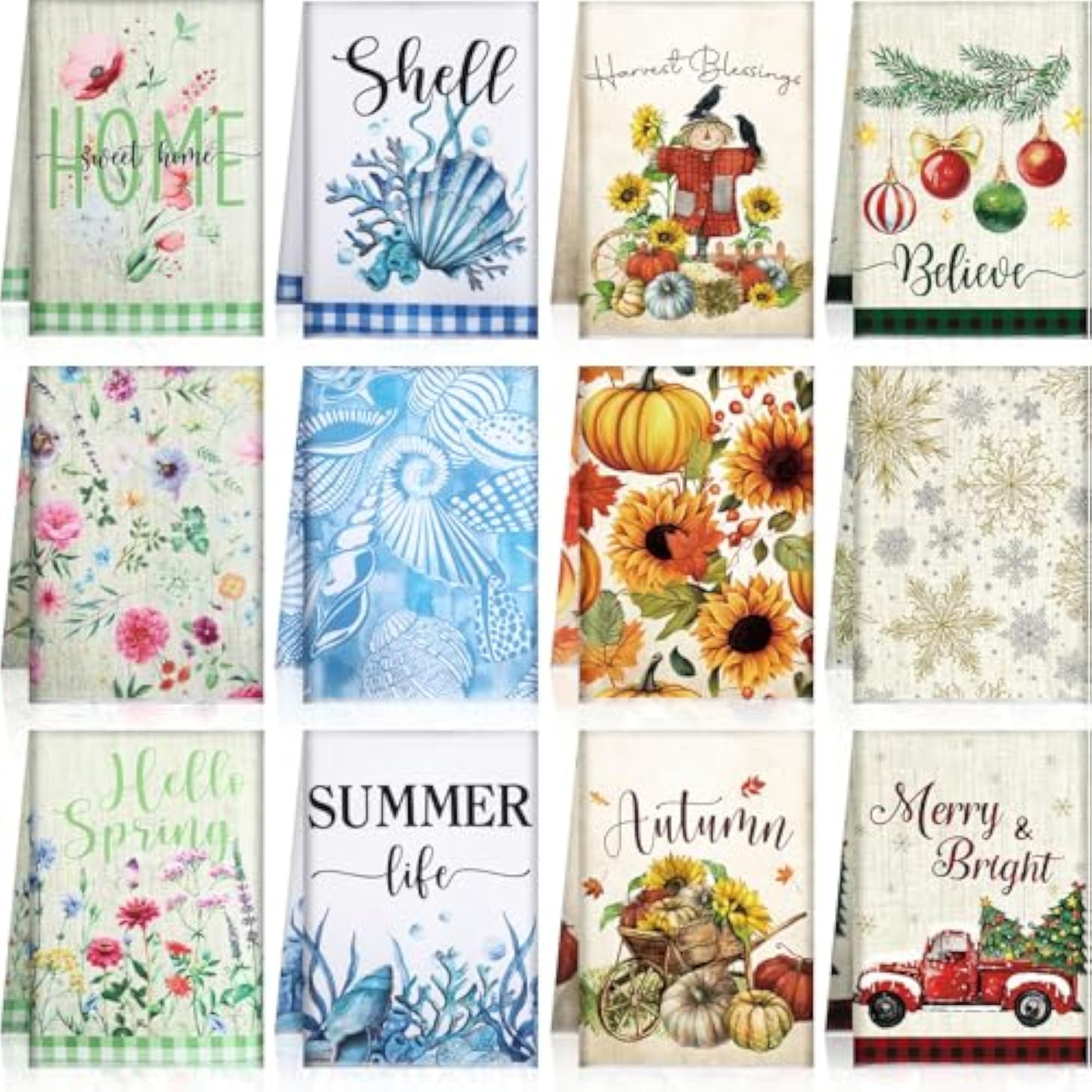 12 Pcs Seasonal Kitchen Towels Holiday Set