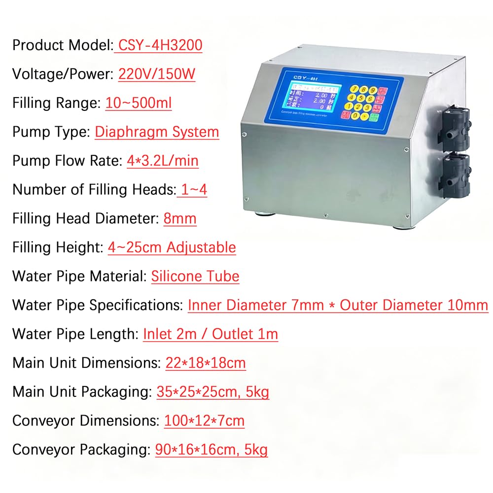 Machine De Remplissage De Liquides Multifonctionnelle à 4 Têtes, Petite Remplisseuse Automatique avec Convoyeur,pour Condiments, Liquides Cosmétiques Et Détergents Ménagers 4H3200