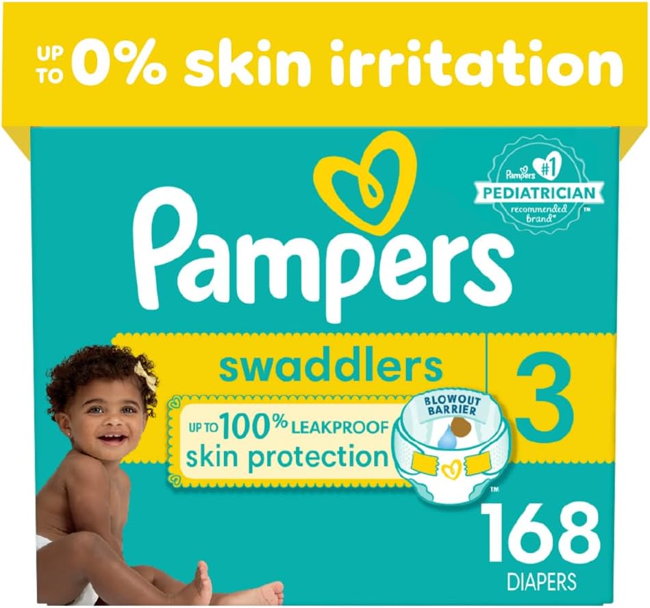Pampers Swaddlers Diapers – Size 3, One Month Supply (168 Count), Ultra Soft Disposable Baby Diapers