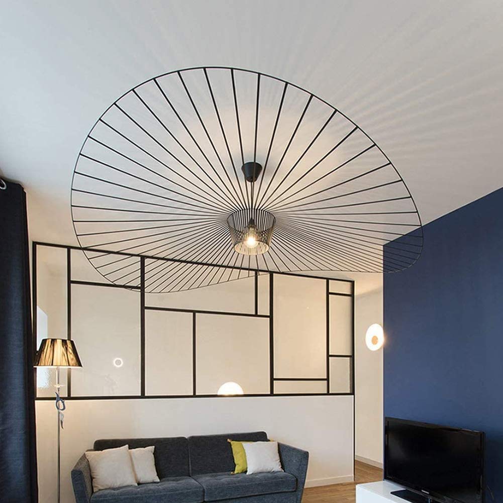 Msyyuu Lámparas Colgantes De Araña Vintage Sala De Estar Lámpara Creativa Simple (Altura De Luz Ajustable), Tira Tela Fibra Vidrio para Sala Estar + Diseño Sombrero Hierro Forjado, E27 MAX 40W
