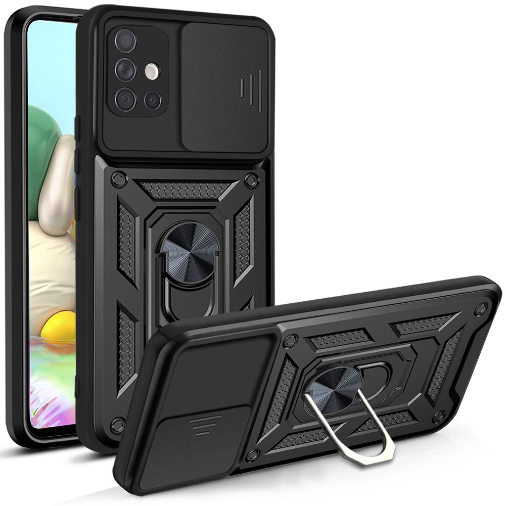 Shinycase Black For Samsung Galaxy A71 4G Bumper Case Premium Bumper Case With Slide Camera Cover And Ring Kickstand Protection Hard Pc Shockproof Case For Samsung Galaxy A71 4G,