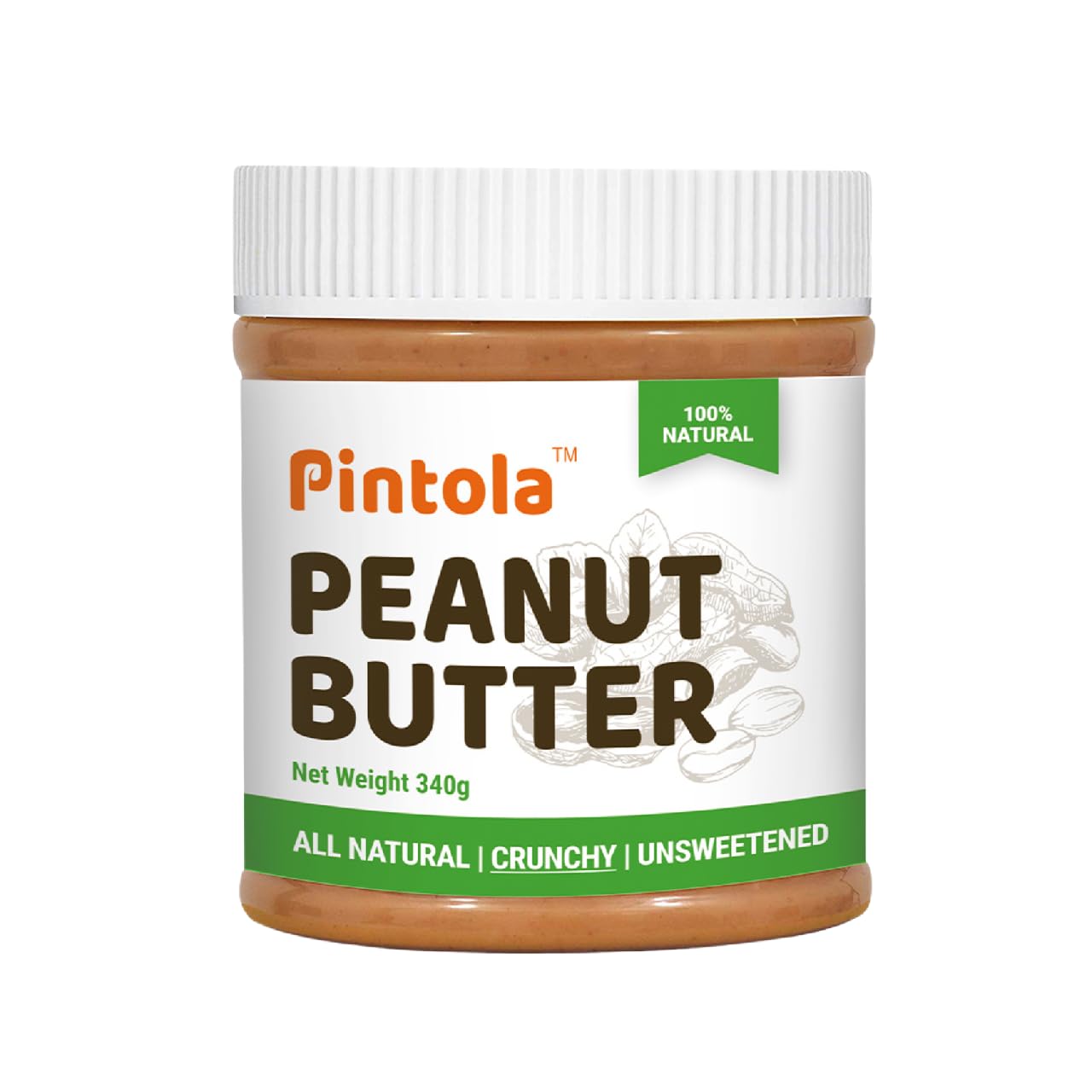 Pintola Unsweetened All Natural Crunchy Peanut Butter 340 g