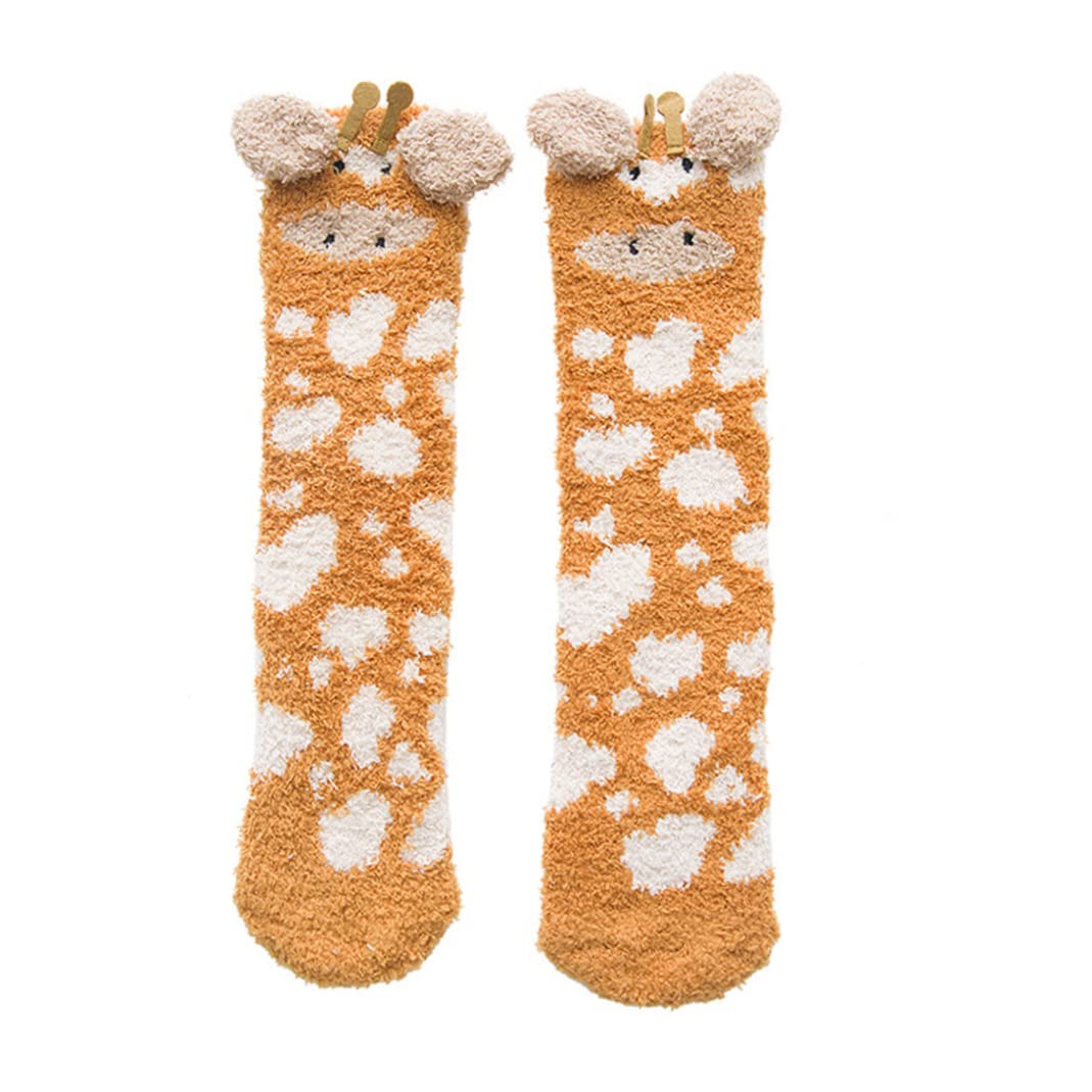 Temeemeg Girls Fuzzy Socks 3D Cartoon Giraffe Soft Fluffy Floor Socks Warm Sleep Stockings 1Pair