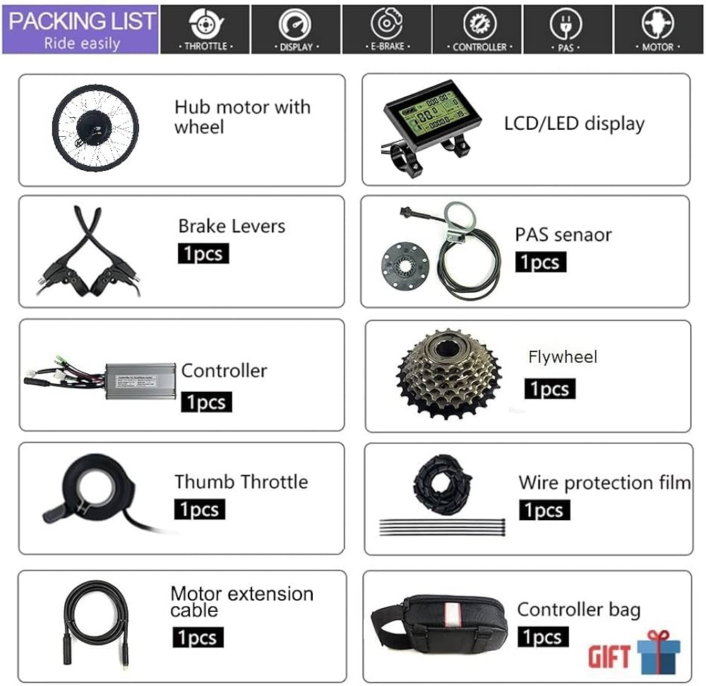 Amazon | 電動自転車改造キット、36V / 48V 500Wモーター、ブラシレス