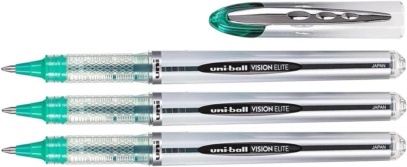 Vision Elite UB200 Liquid Ink Rollerball Pens Medium Tip 0.8 mm Pack of 3 Green