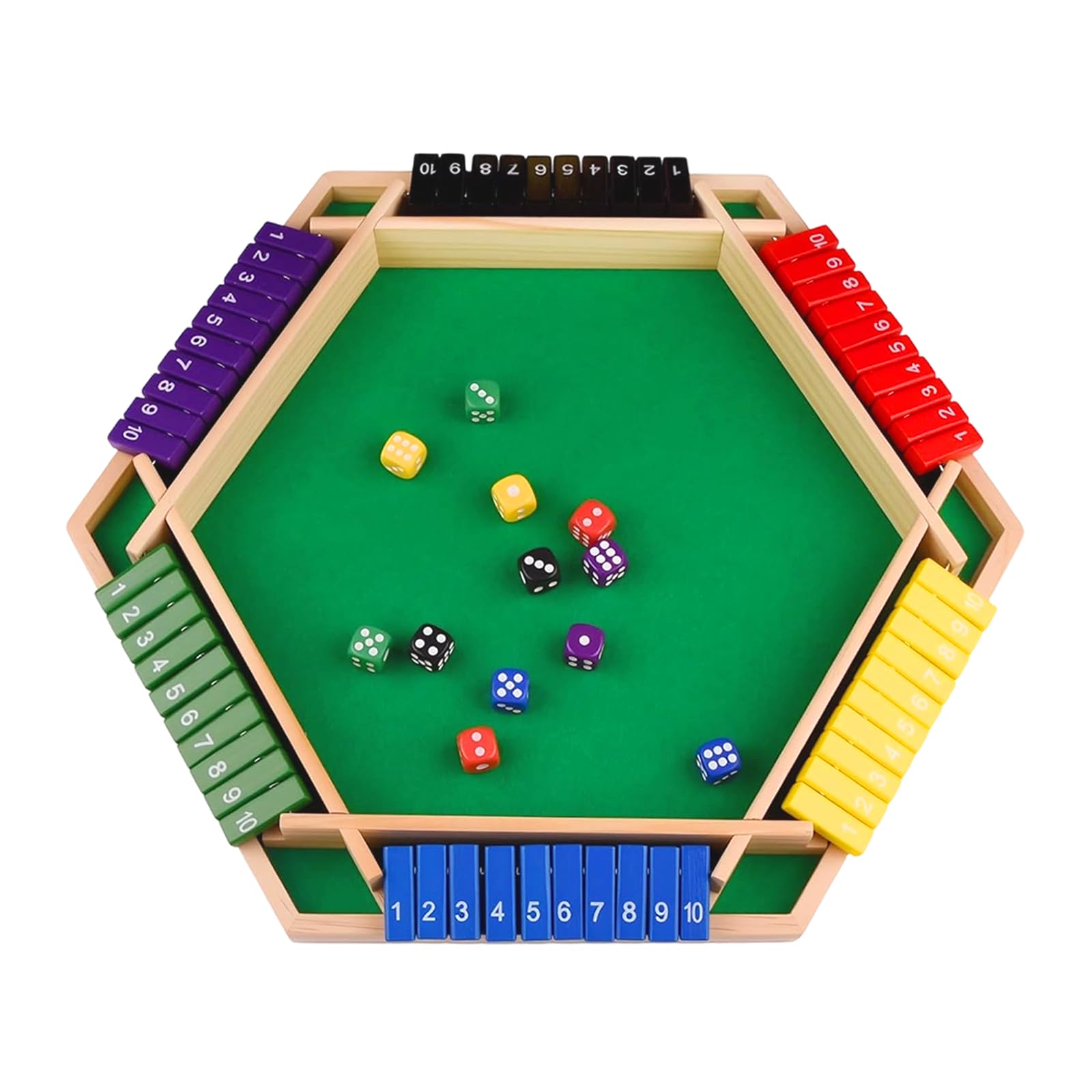 Shut The Box Gioco da tavolo – Gioco di dadi classico per fino a 6 giocatori – Gioco matematico tradizionale per serate in famiglia, Gioco da tavolo in legno (Multicolore)