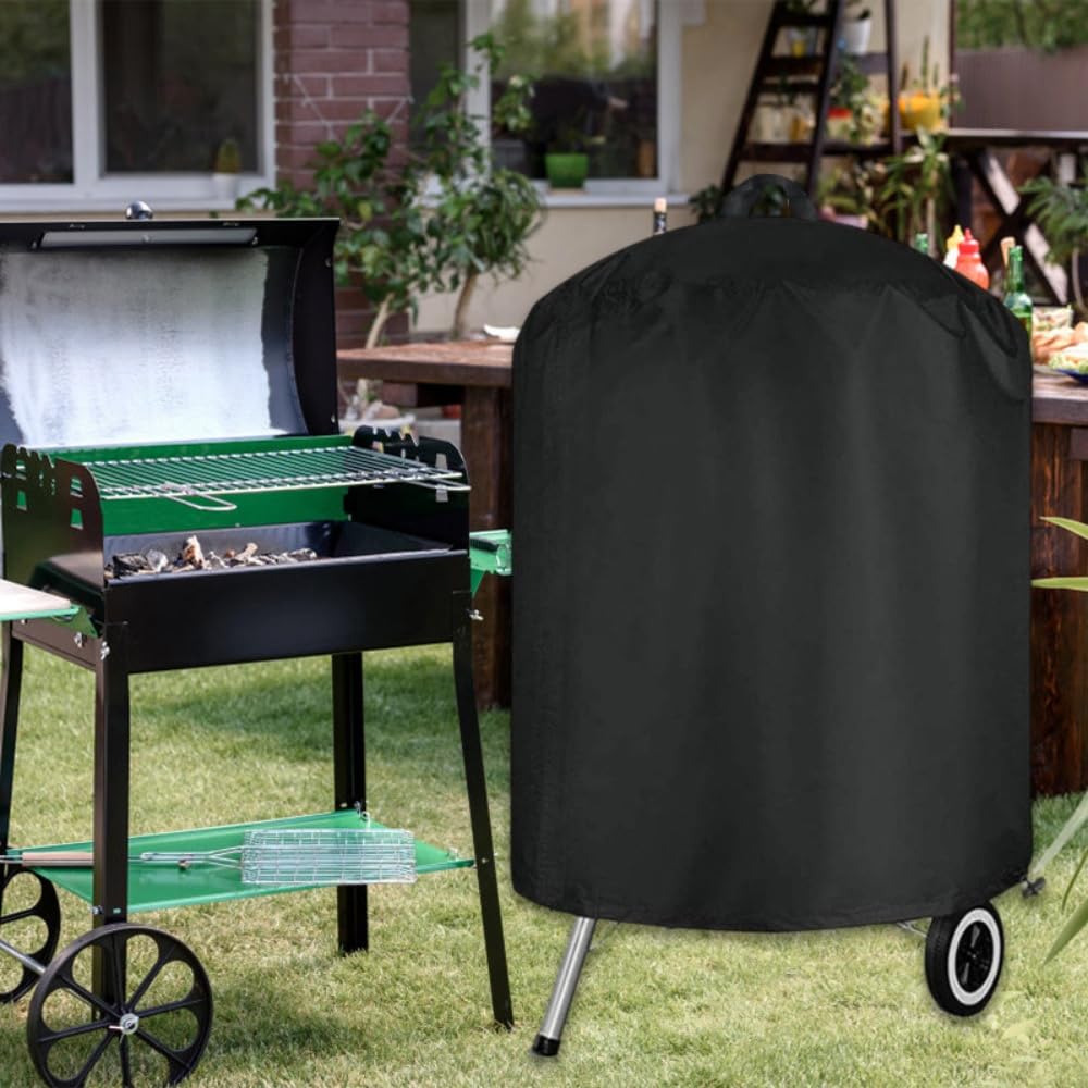 Zewnętrzny pokrowiec na grilla, pokrowiec na grilla Ø 70 x 70 cm, wodoodporny zewnętrzny pokrowiec na grill 210D Oxford Tkanina, okrągła pokrywa grilla, czarna