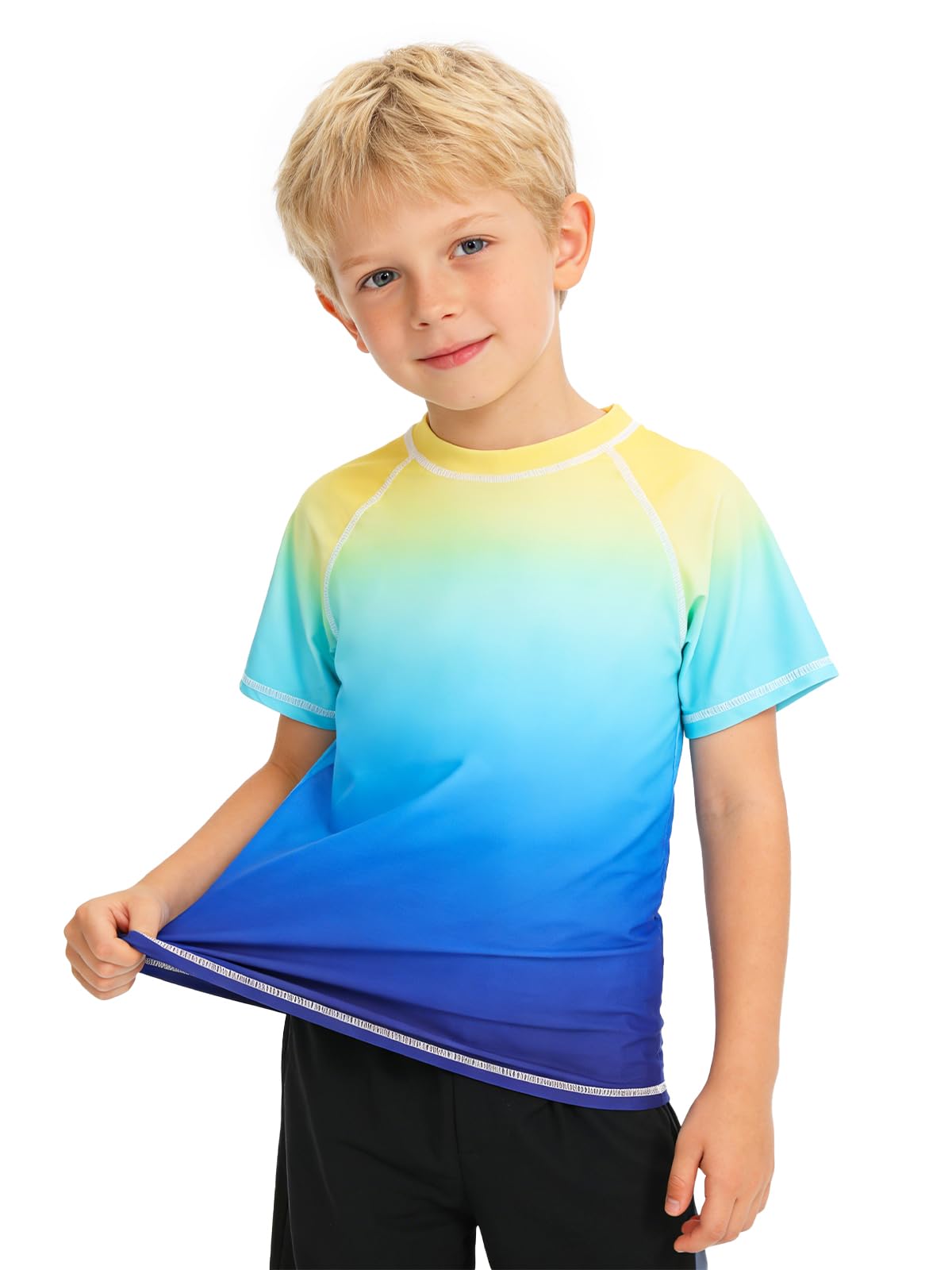 Bivivvy Boys Swim Shirt UPF 50+ Rash Guard Toddler Kids Short Sleeve UV Sun Protection Shirt Quick Dry Swim Top Beach 3-11Y