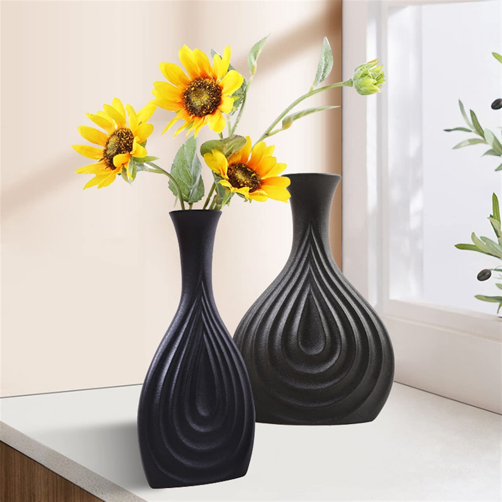 Jarrón Jarrón de cerámica Negro Nórdico, diseño Simple y Creativo Porcelana Mate, decoración Hecha a Mano, Adorno for Sala Estar Florero(Medio)