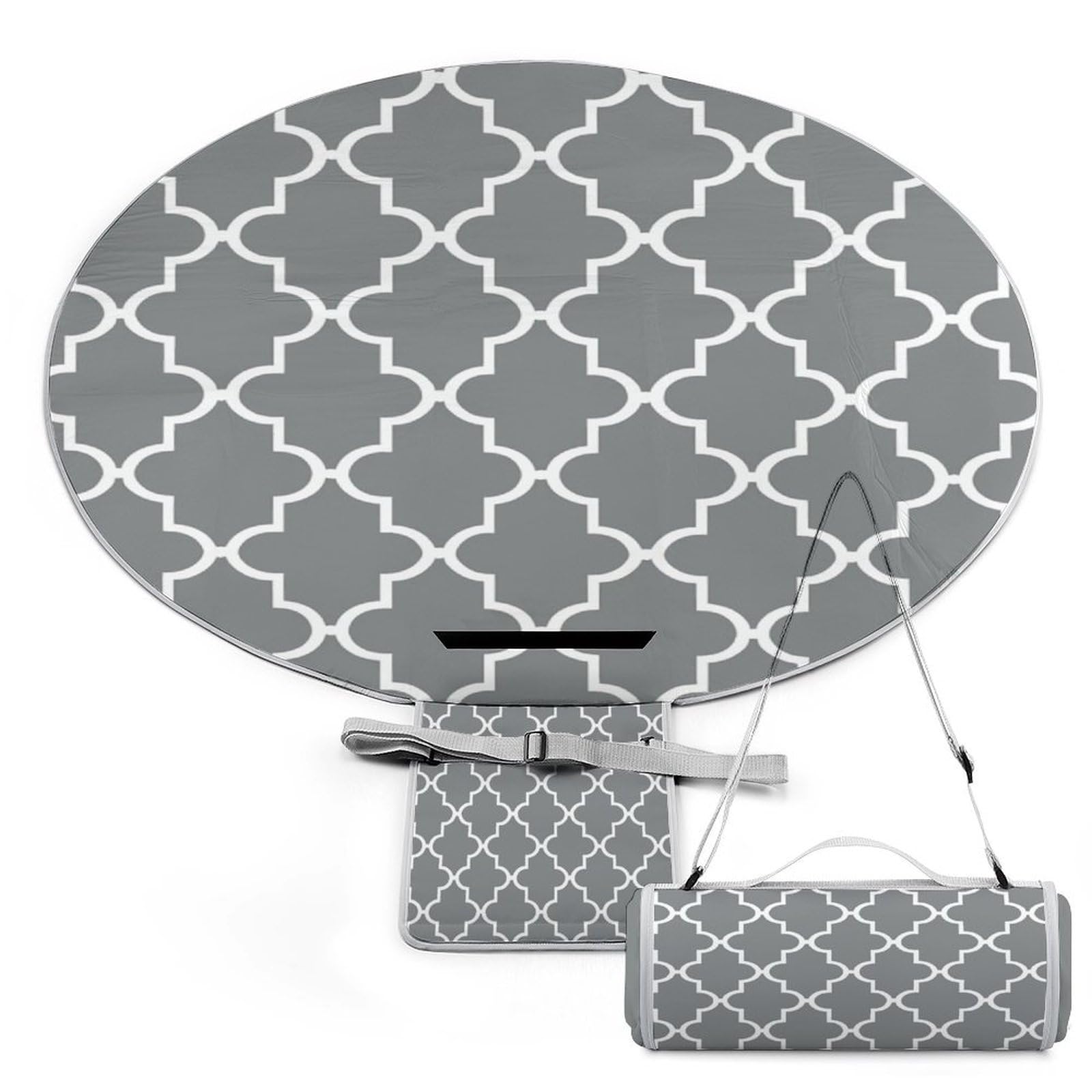 Tappeto rotondo da esterno a quadrifoglio grigio da 148 cm, per decorazione patio e picnic all'aperto. Coperte da spiaggia - Coperta da spiaggia pieghevole impermeabile a prova di sabbia