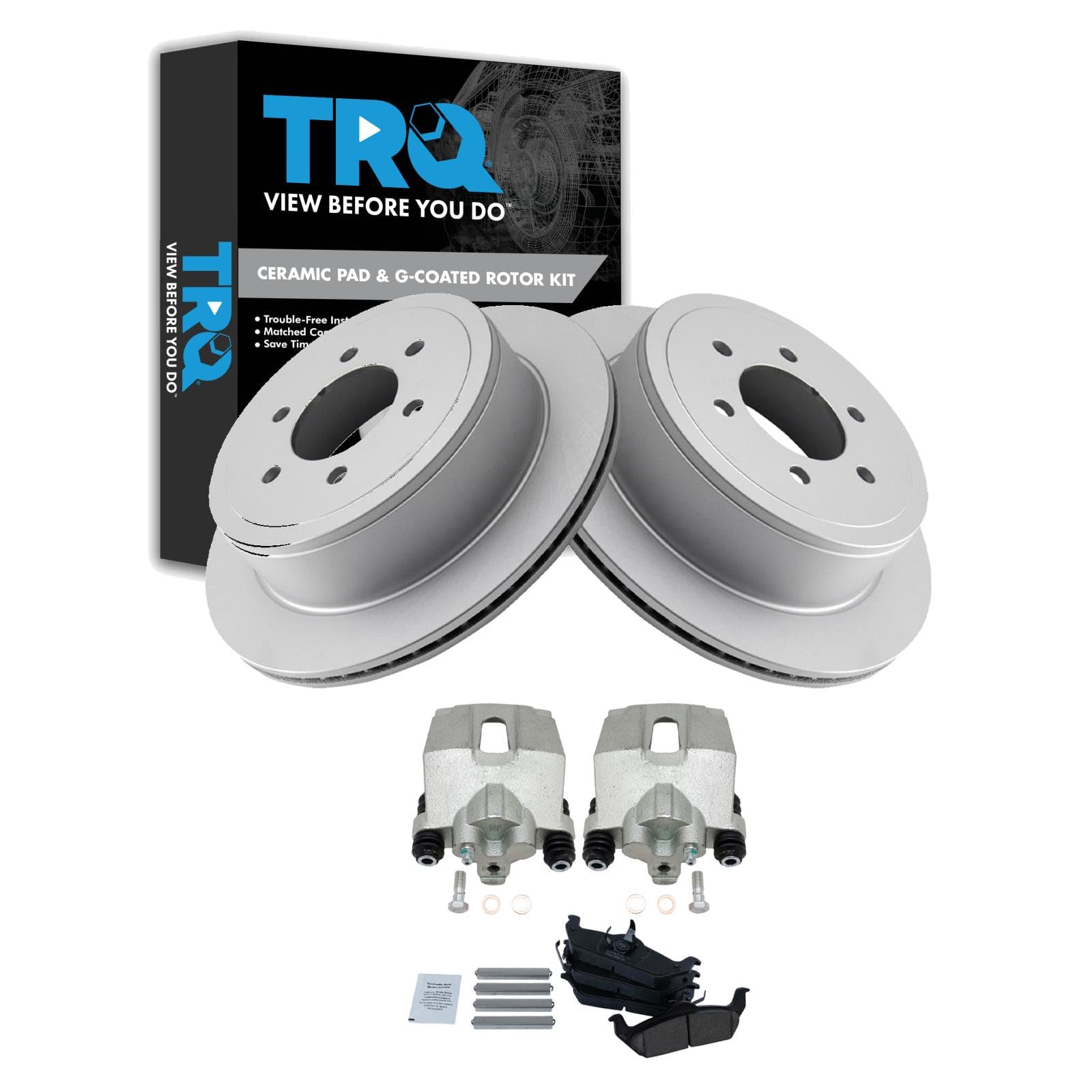 TRQ Rear Brake Pad and Rotor Set Ceramic Vented Coated Rotors Calipers