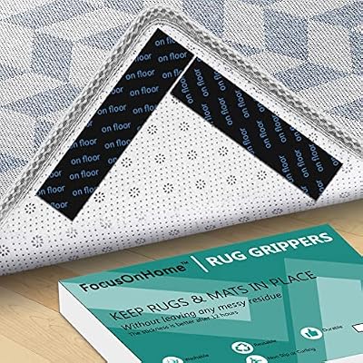 FocusOnHome Grippers for Rug, 8 Pcs Non Slip Reusable Washable Tapes for Area Rugs, Floor Mats, Hardwood Floors, Tile Floors, Linoleum (not Applicable to Rubber or Silicone Carpet and Rugs)