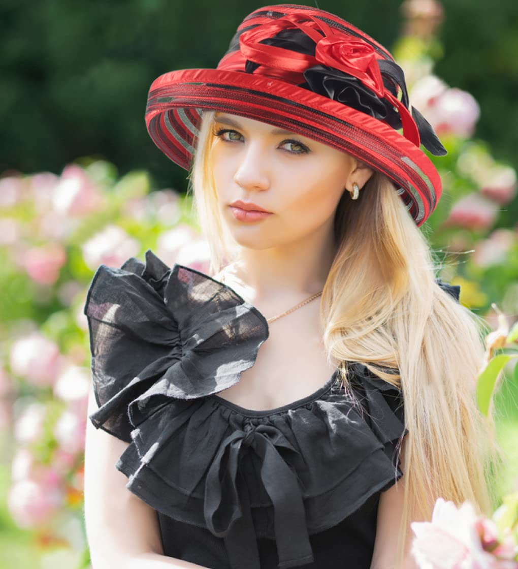 Chapeau de soleil pour femme en satin Kentucky Derby Église - bleu marine - Taille M