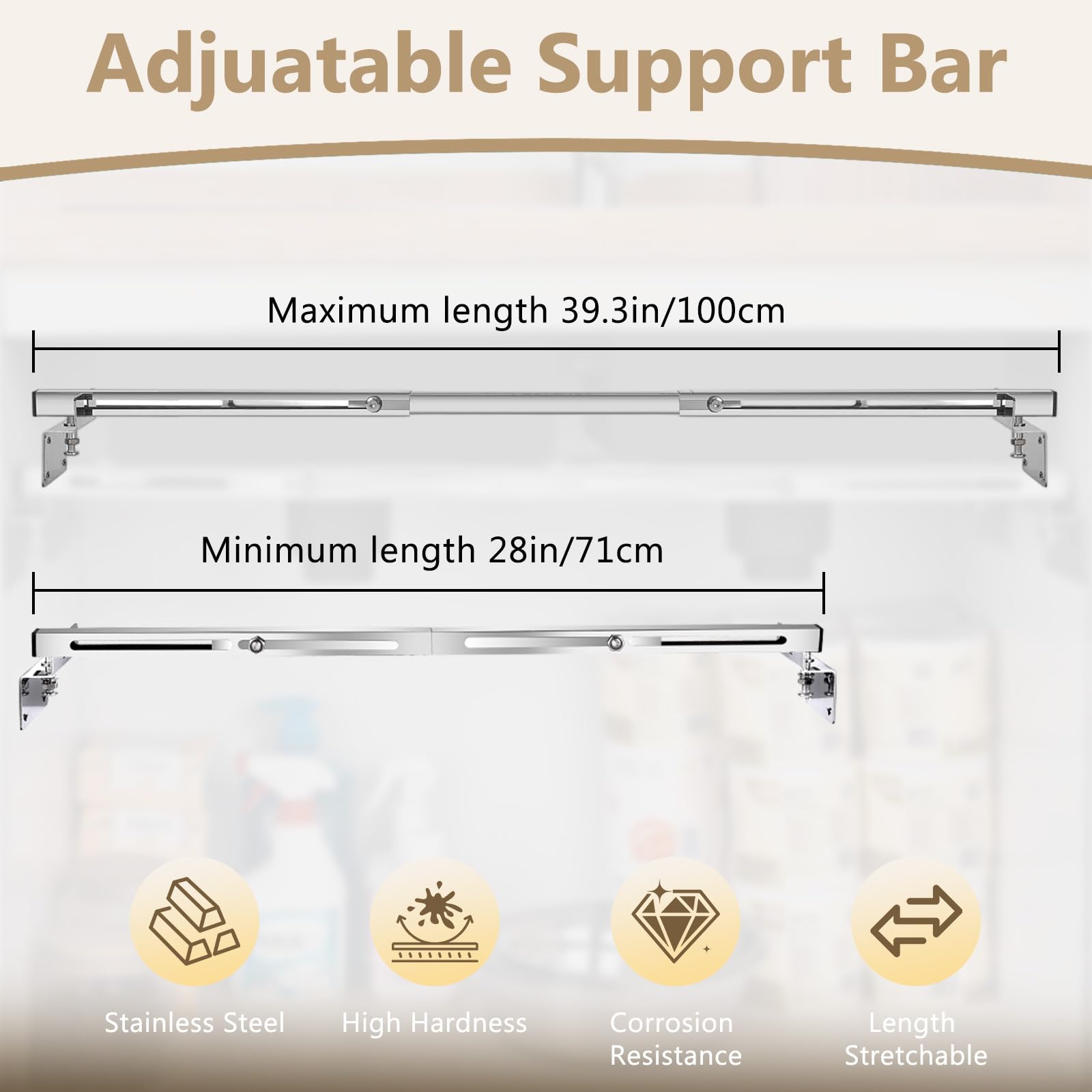2 soportes de soporte para fregadero de montaje inferior, kit de instalación ajustable de acero inoxidable de 71 a 100 cm para fregadero de cocina empotrado, kit de instalación para fregadero de