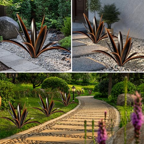Image of TOMBABY Enlarge Thickened Wind Resistant Metal Agave Garden Art Country Garden Sculpture Statue Outdoor Decoration Agave Metal Plant Courtyard Lawn Ornament Gift (1, 12 Leaves Black)