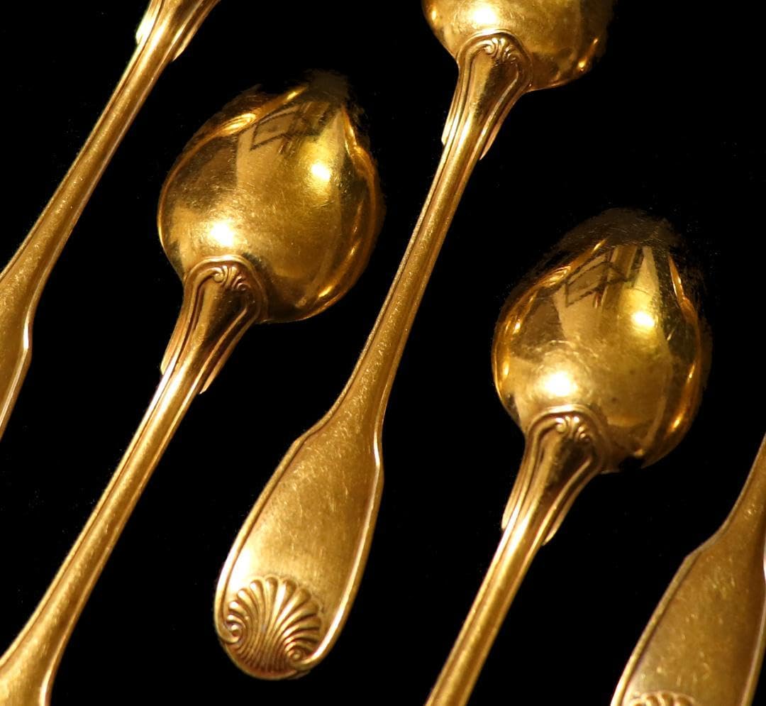 クリストフル 最上級 24金プレート 希少 コキーユ 貝殻 モカスプーン 3