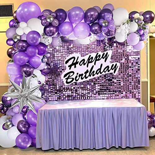 Arche Ballon Violet Argenté Decoration Anniversaire Violet et Blanc Guirlande de Ballon Violet pour Mariage, Anniversaire Femme Fille, Baby Shower, Graduation Fête