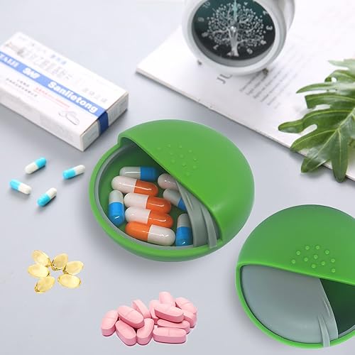 Miniatura 6 de Pastilleros de viaje, organizador de píldoras, portátil, pequeño, para bolso, lindo recipiente redondo para medicina, píldoras, aceite de pescado,