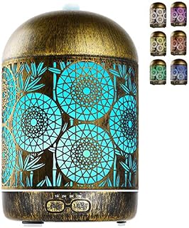 GeeRic Essential Oil Diffusers, 300ml Metal Aromatherapy Diffuser Ultrasonic Aroma Humidifier with Cool Mist Waterless Auto-Shutoff 7 Colours LED Light 3 Timer Bronze