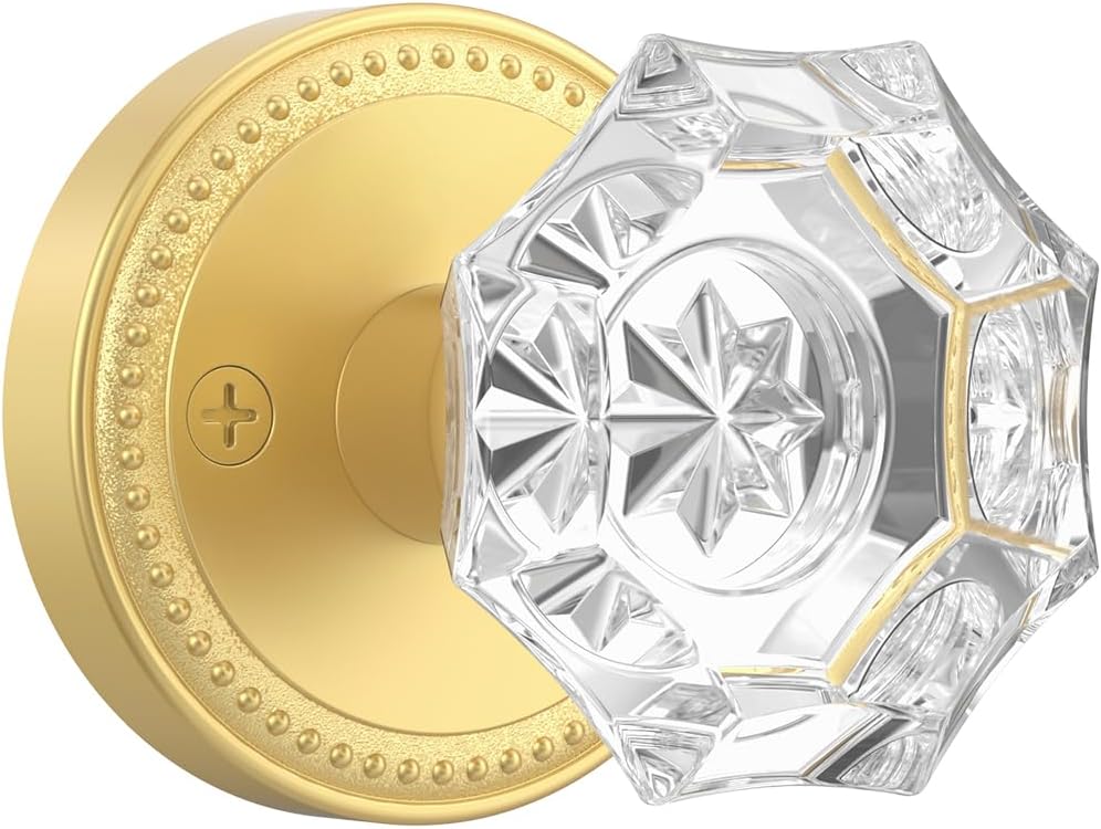 Asidrama 6 Pack Privacy Antique Brass Crystal Door Knob with Lock, Vintage Antique Brass Glass Door Knobs Interior for Bedroom or Bathroom, Heavy Duty Door Handle for Left Right Sided Doors