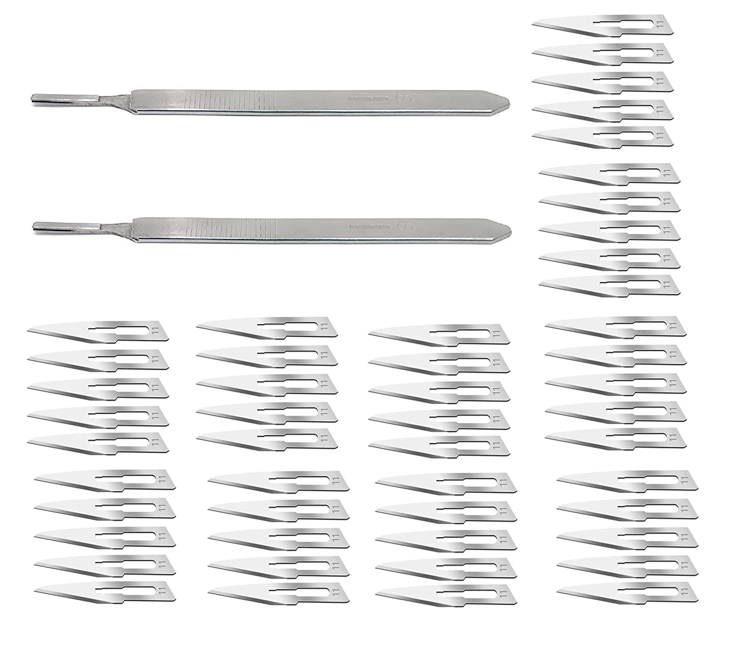MEDBUDDY High Carbon Surgical Blade Steel Scalpel No-11 Blades With 2 Handle for Medical and Industrial use, For Medical and Art and Craft Use (Pack Of 50)