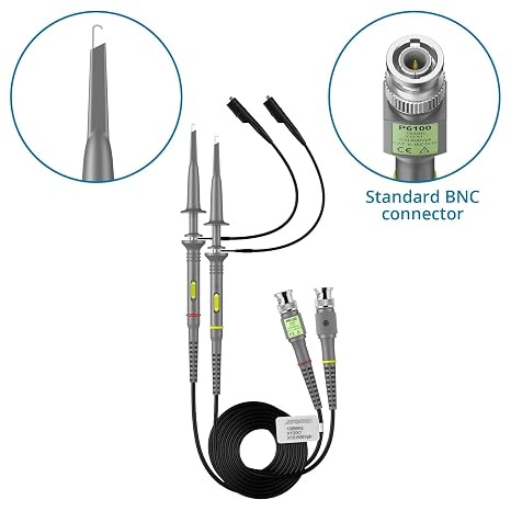 AUTOUTLET 2Pcs P6100 100MHz Universal Oscilloscope Probe,10:1 and 1:1 Switchable Oscilloscope Clip Probes with BNC to Minigrabber Test Lead Kit