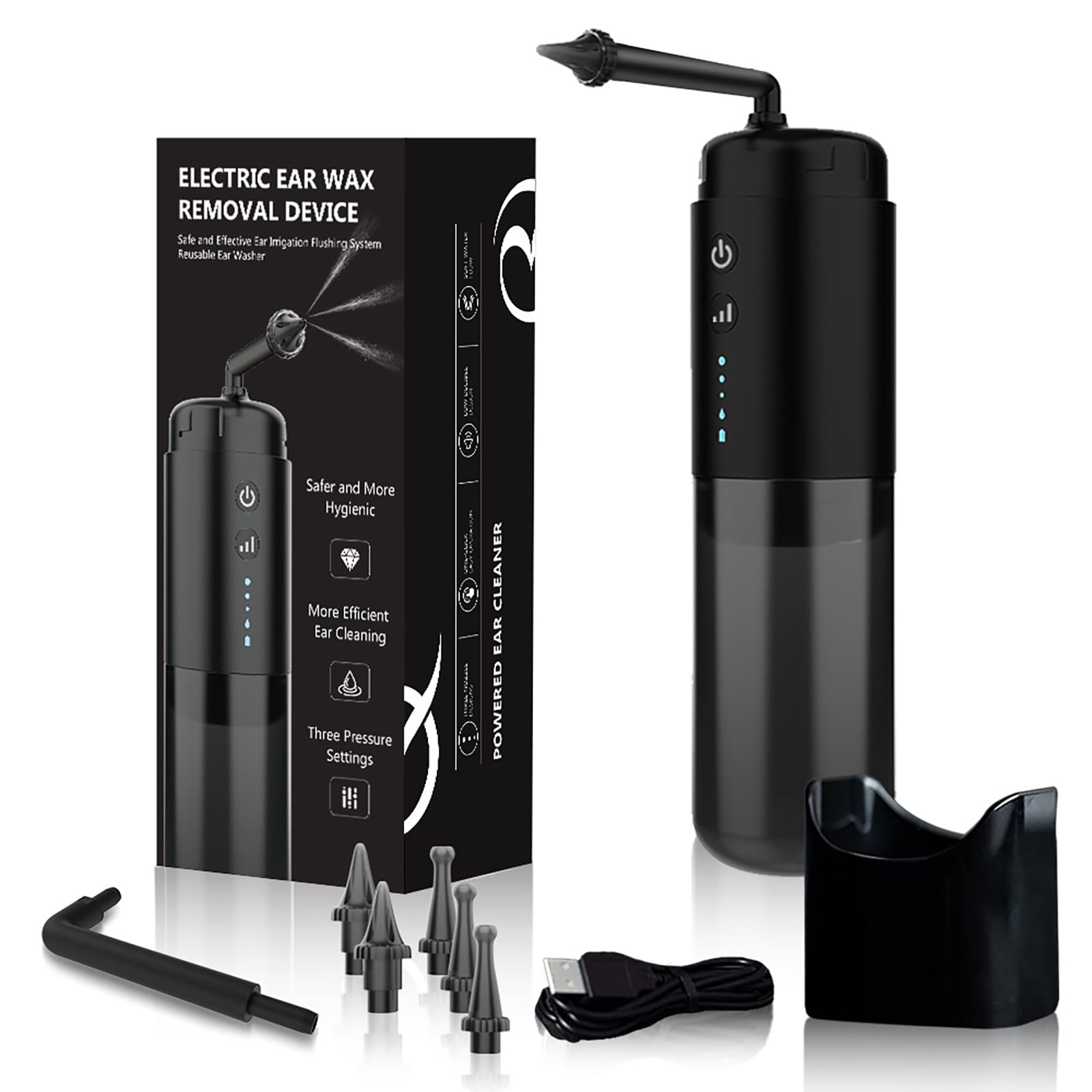 Earwax removal, Electric ear cleaning rinse kit, hydrodynamic ear cleaner, for women, and adults with different pressure levels for ear wax removal and cleaning, ear cleaning kit with basin