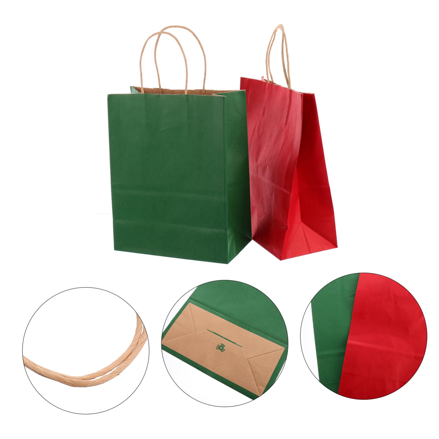 COLLBATH 24 Stück Umweltfreundliche und Recycelbare Weihnachtspapiertüten aus Kraftpapier mit Traggriff in Rot und Grün für Geschenkverpackung zu Weihnachten