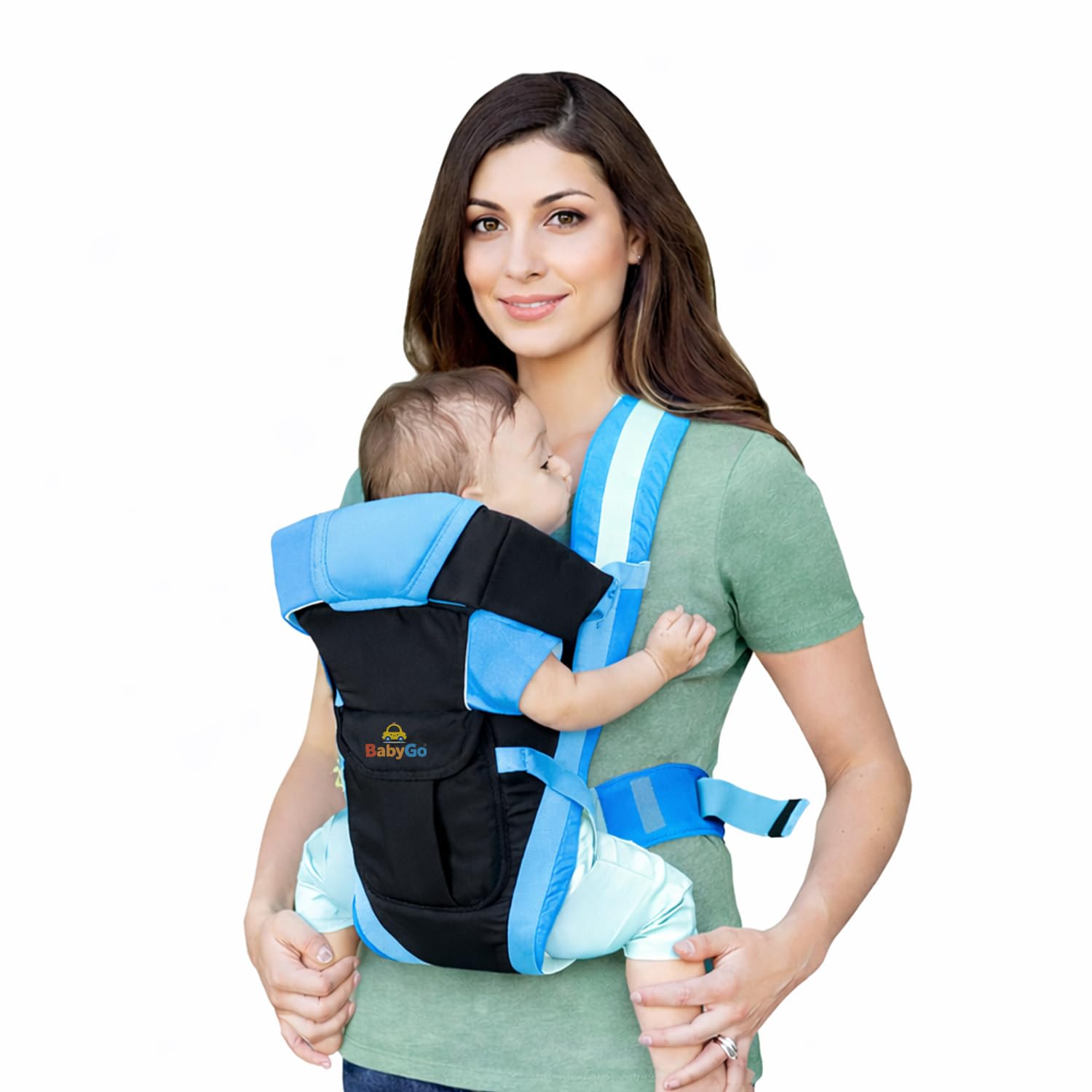 BabyGo Kids 4-in-1 Adjustable Baby Carrier Cum Kangaroo Bag/Honeycomb Texture Baby Carry Sling/Back/Front Carrier for Baby with Safety Belt and Buckle Straps (Black & Sky Blue)