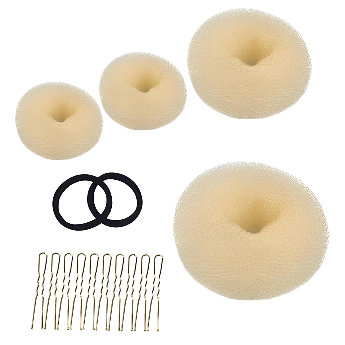 Donut Moño Kit 3 Piezas Beige, 10 Horquillas Doradas, Accesorios de Peinado para Bailarinas