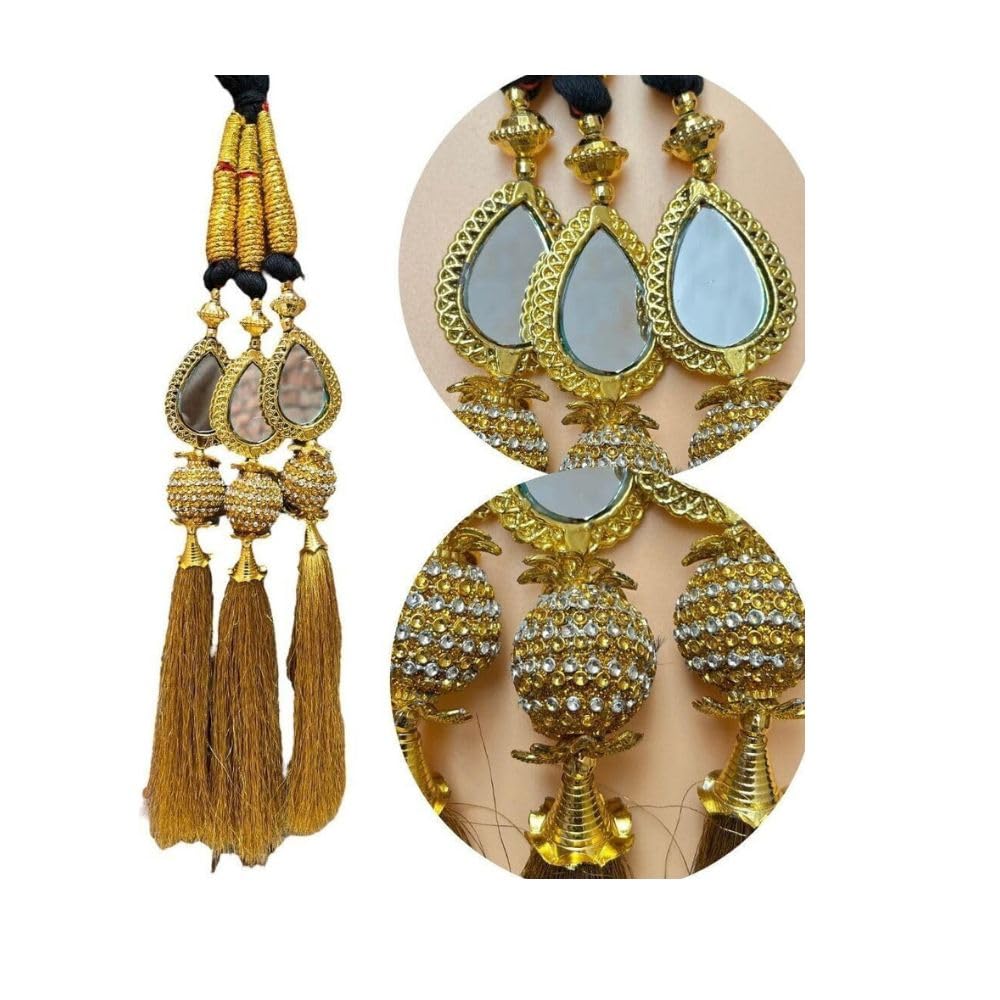 Shahi Punjabi Paranda for Women | Heavy Handmade Multicolor Parandi Hair Extension with Mirror Work & Golden Zari | Long Hair Braid Tassel Choti | Patiala Traditional Hair Accessories-image-27