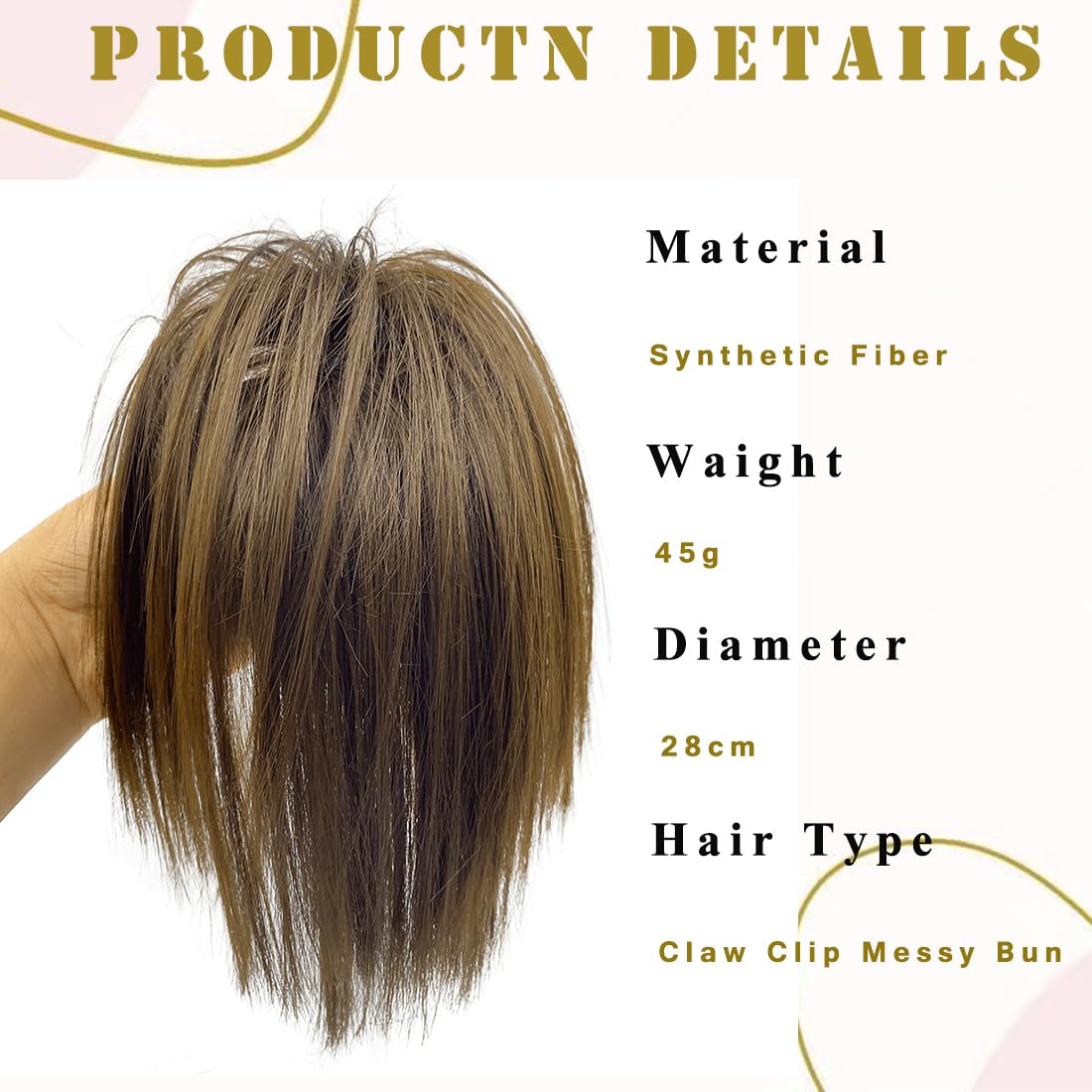 Messy Hair Highlight Ponytail Extension Claw Bun Hair Piece Elastic Drawstring Synthetic Ponytail Extension Hair Bun Extension for Women Daily Use light (Medium Brown) - Image 2