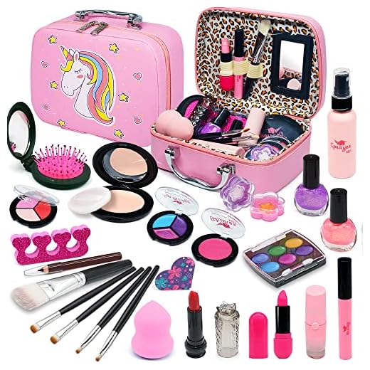 Kids Makeup Kit Girl Toys - Kids Makeup Kit Toys for Girls Unicorns Washable Make Up Little Girls, Child Real Makeup Set, Non Toxic Toddlers Cosmetic Kits, Age 3-12 Year Old Children Gift 28PCS