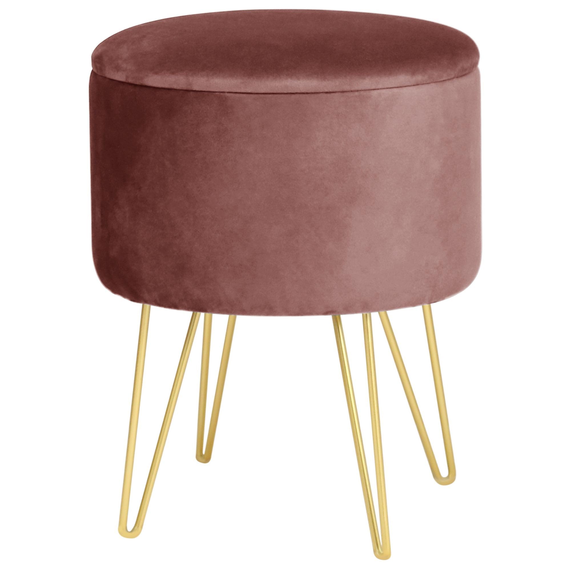 AKORD Lili Pouf Poggiapiedi Contenitore per Piccoli Oggetti Moderno Velour Imbottito Accattivante Colore Gambe in Metallo per il Soggiorno Camera da Letto | Rosa