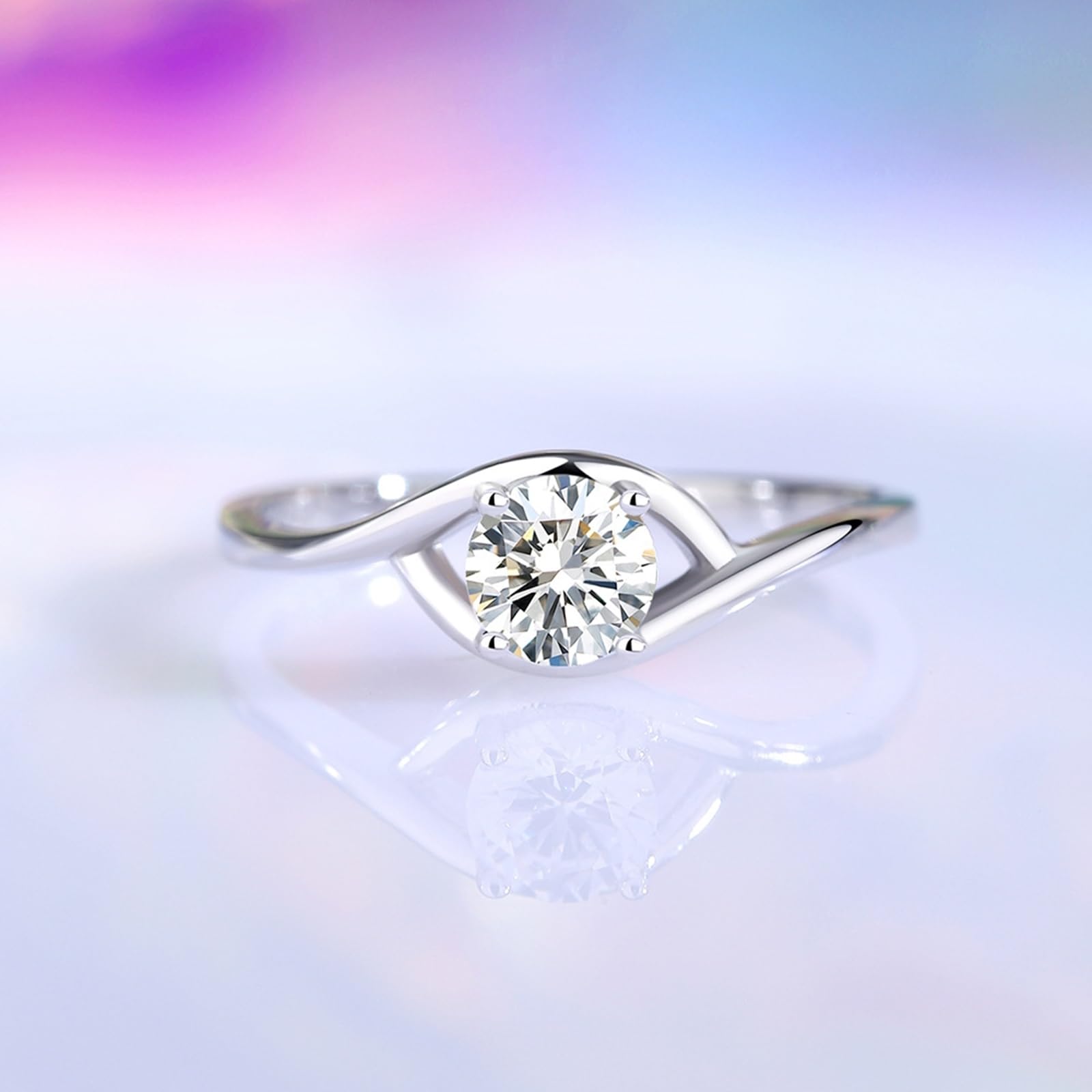 Anillo de compromiso para mujer, oro blanco de 9 K/14 K/18 K, platino 950, 5 x 5 mm, moissanita, blanco, 0,5 ct