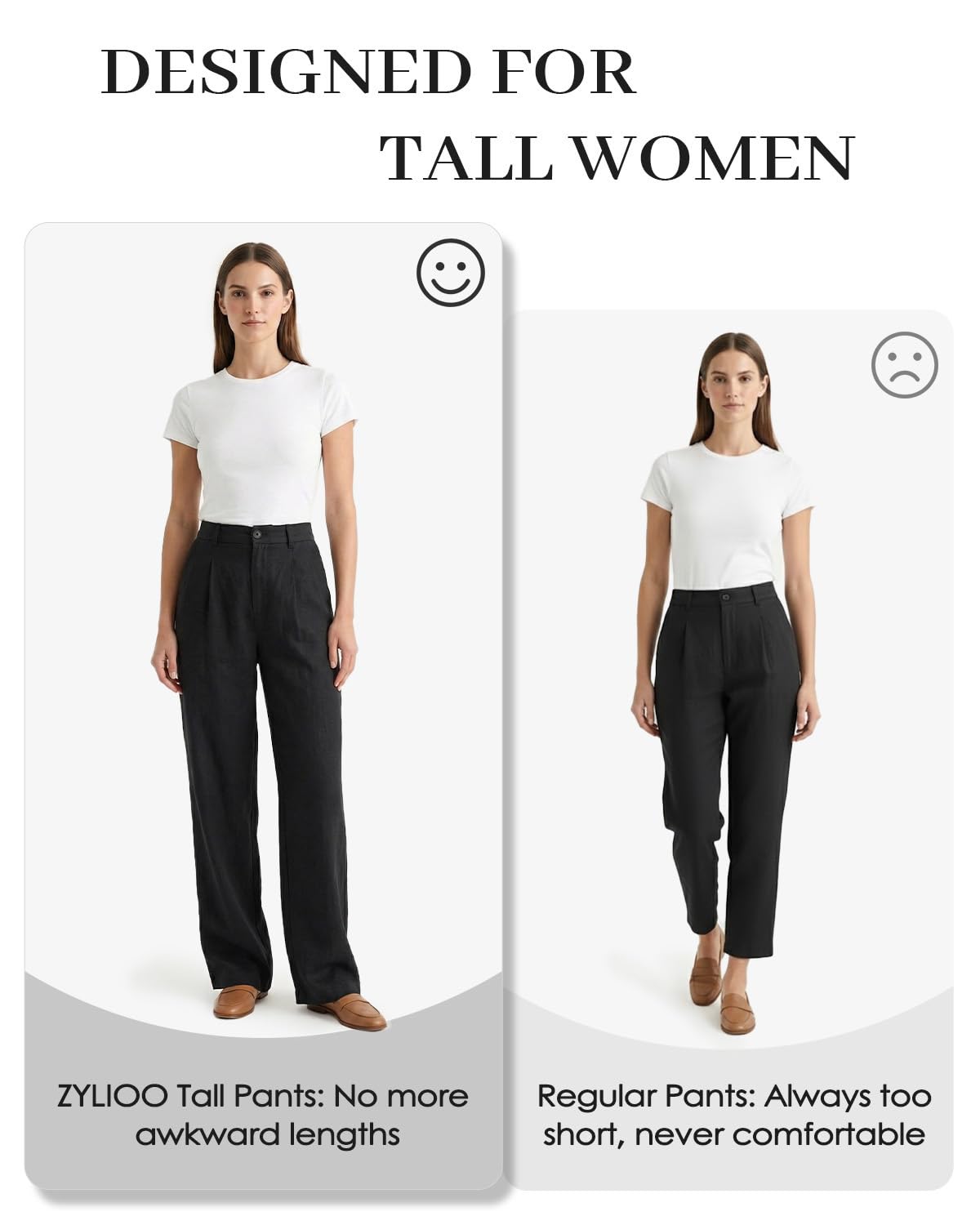 Zylioo Pantalon habillé en lin pour femme de grande taille, 1,8 m, jambe droite, coupe décontractée, pantalon d'affaires décontracté